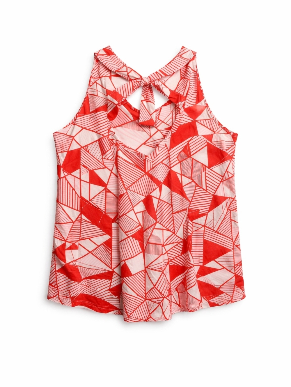 Ya Los Angeles Red White Geometric Tank Top Cutout Back Bow Blouse Size Large